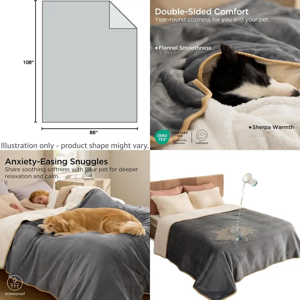 

Водонепроницаемое флисовое одеяло из шерпы королевского размера, большое покрывало для собачьей кровати, мягкая плюшевая двусторонняя защита для дивана, 108x86 серая