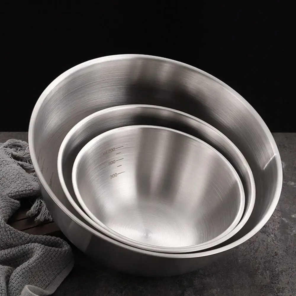 Stainless Steel Fruit Salad Bowl Double Layer Anti-Scalding Soup Rice Bowl with Scale 17/19/25CM Dish Container Food Tableware