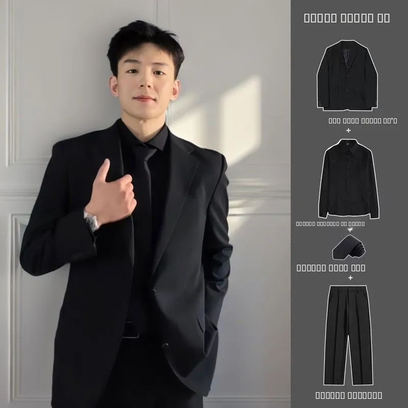 

Bla oulder Pad Suit Jaet Men's Spring Autumn Sle Full Set Cool Haome Men's Suiting All Bla Cus Tailored Fit