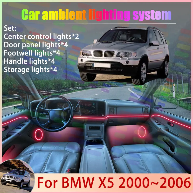 

Для BMW X5 E53 2000 ~ 2006 MK1 2001 2002 2003 2004 2/18 в 1 автомобильная атмосферная лампа RGB абажур ансамбль стример атмосферный набор