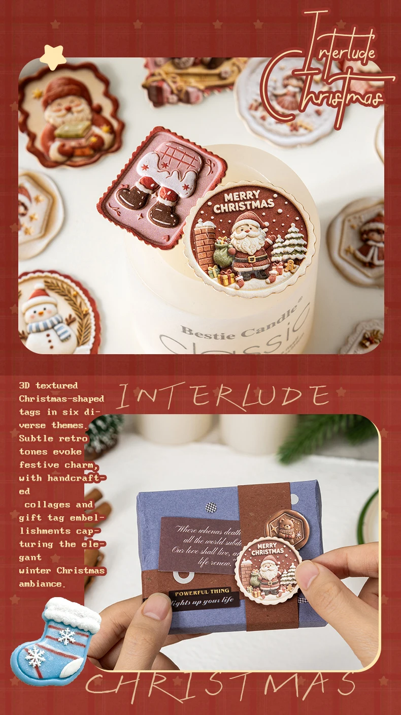 Journal GO 30 Stück Retro-Weihnachts-Etiketten-Aufkleber, geprägte, gemischte Formen, Feiertags-Dekore für Junk Journals, Scrapbooking, Planer, Karten – Detail 11