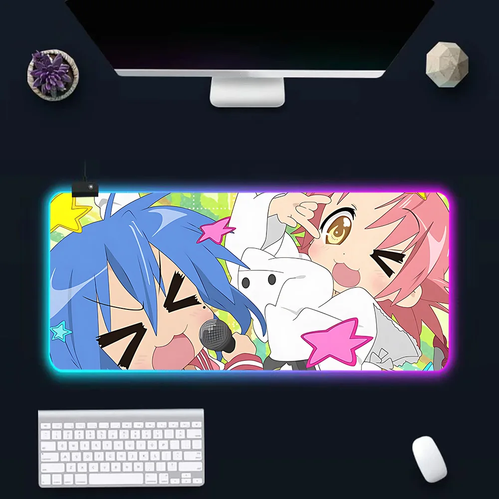 Imagem -06 - Lucky Star-konata Izumi Rgb Led Brilhante Mouse Pad Teclado pc Gamer Mousepad Borracha Gaming Computer Mausepad