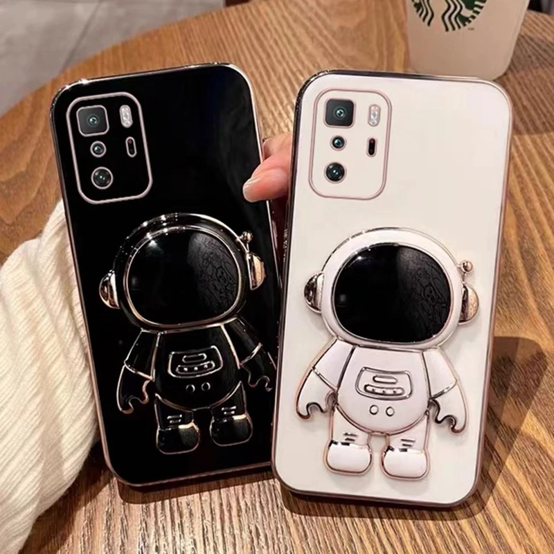 50PCS Astronaut Plating Stand Holder Phone Case for Huawei P50 P40 Pro P30 Lite P20 Mate 10 20 30 40 Y6 Y7 Y9 Prime Soft Cover