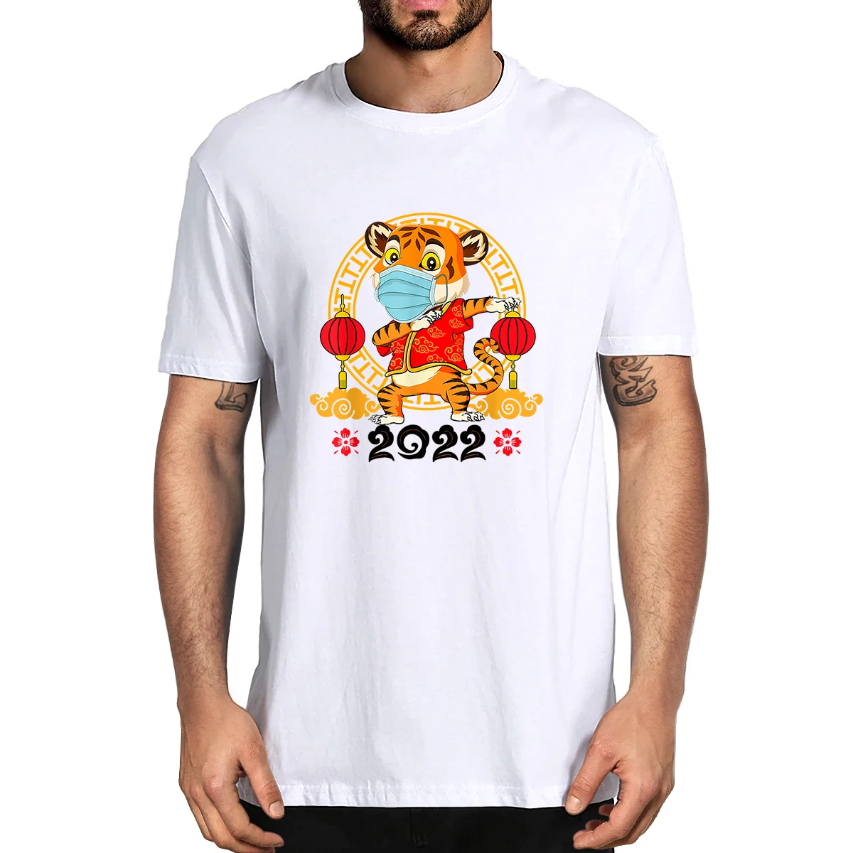 

100% Cotton Happy Chinese New Year Of The Tiger 2022 Mask Men's Novelty T-Shirt Women Casual Streetwear Soft Tee Fashion Gift