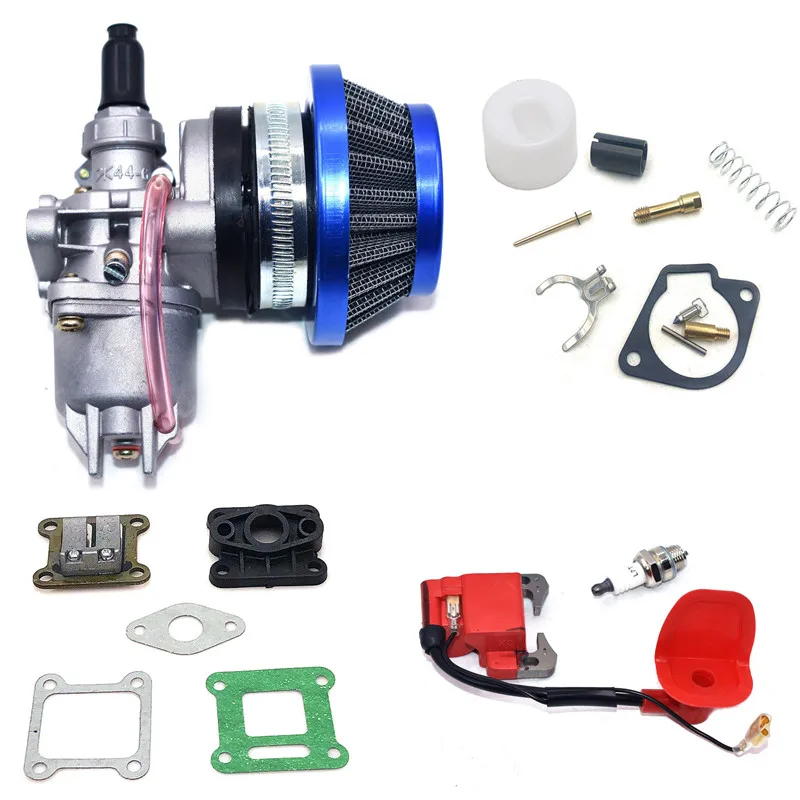 

Carburetor With 44mm Air Filter Red Blue Silver And Gasket Ignition Coil For Mini Moto Dirt Pocket Bike ATV Quad 47CC 49CC
