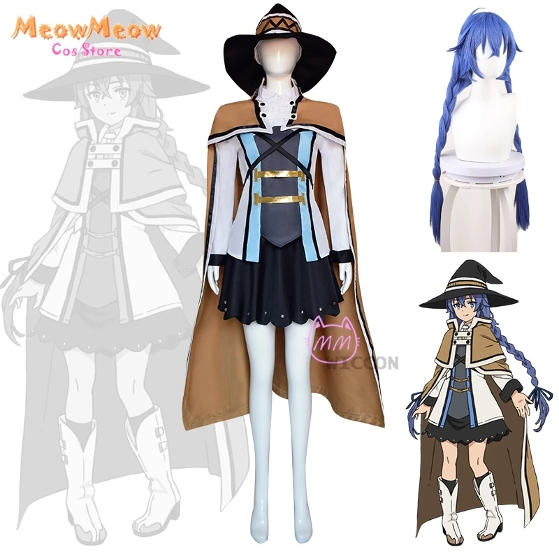 

Anime S1 Mushoku Roxy Migurdia Cosplay Costume Wig Tensei Magic Tutor Cosplay Suit Hat Halloween Women Cloak Roleplay Outfit