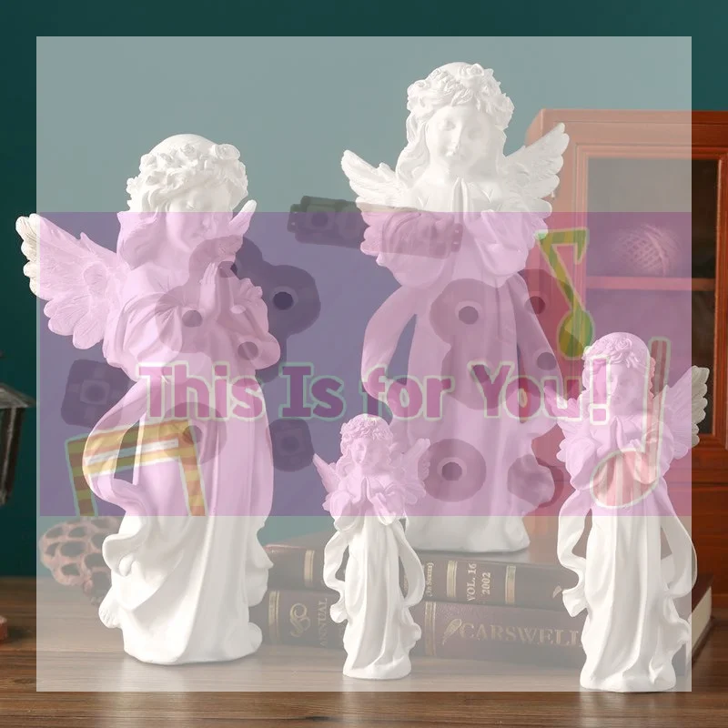 【MA】White Resin Praying Angel Figurines With Delicate Wings Floral Crown For Home Desktop Shelf Decor