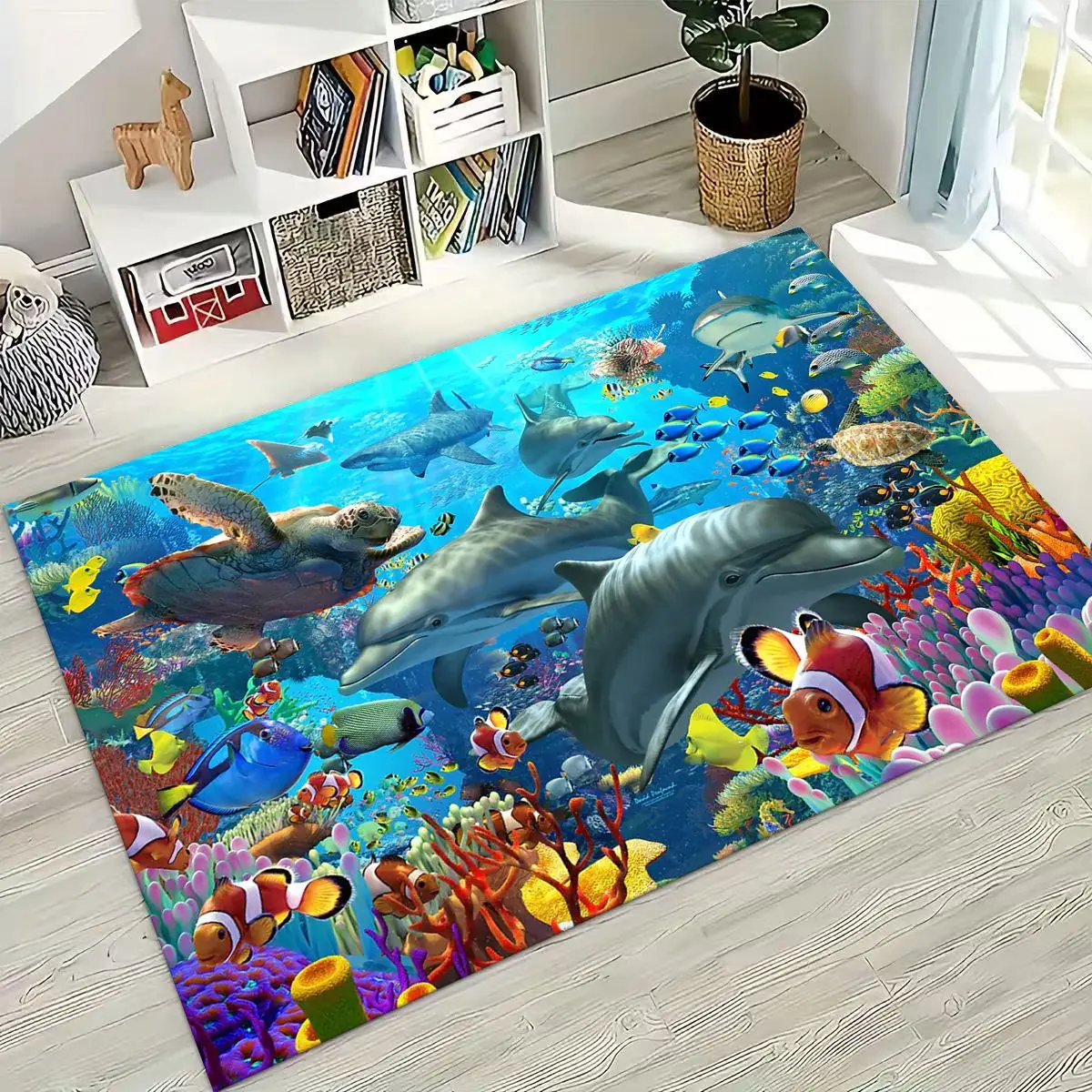 

27 Style Underwater World Sea Dolphin Turtle Coral Rug for Bedroom Living Room Sofa Home Doormat Decor,Kids Non-slip Floor Mat