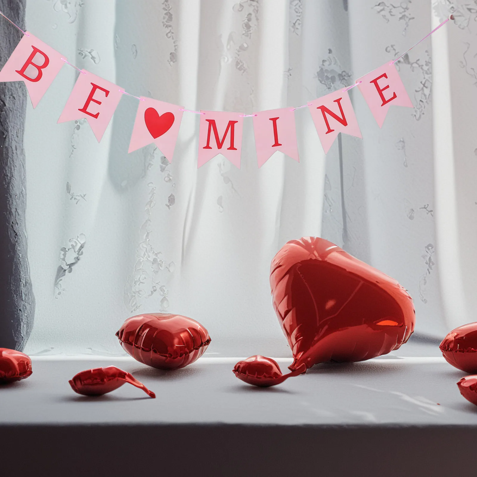 

Be Mine Valentine Banner for Wedding Proposal Romantic Decor Indoor Outdoor Hanging Decoration Heart Garland Party Backdrop
