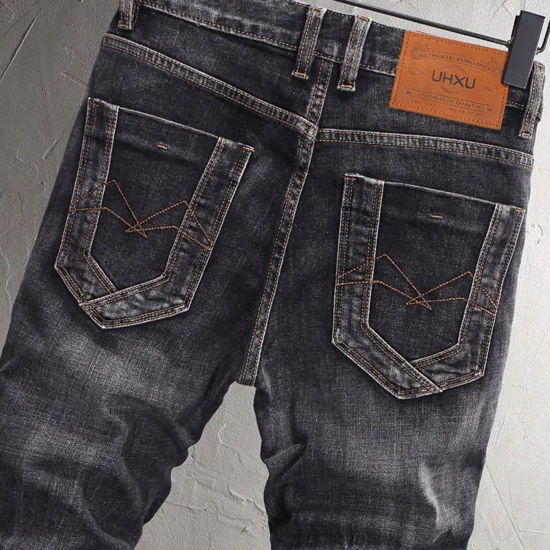 Newly Designer Fashion Men Jeans High Quality Retro Black Gray Stretch Slim Fit Ripped Jeans Men Vintage Casual Denim Pants