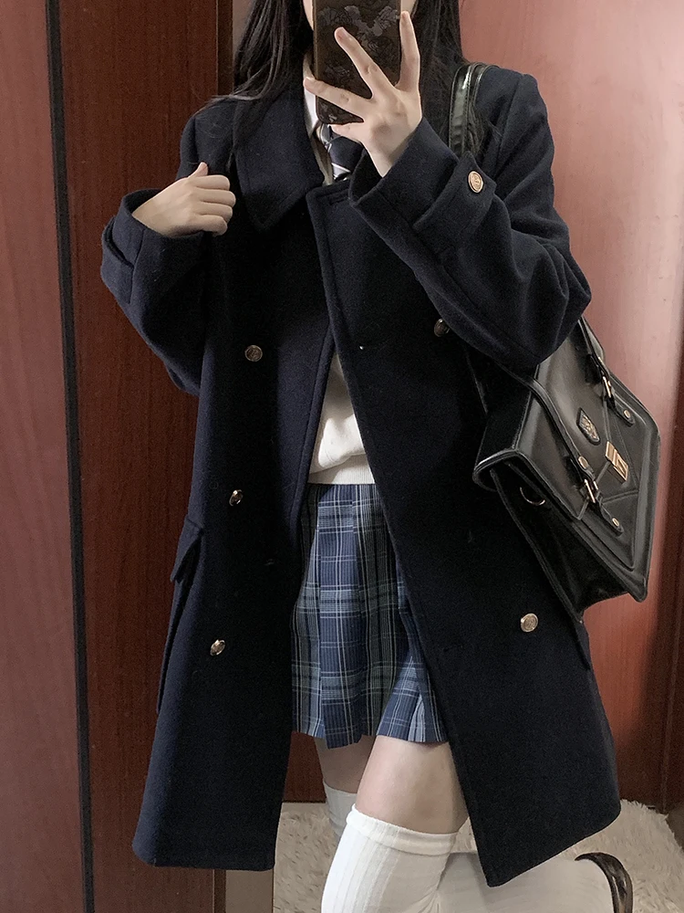 

Оригинальное шерстяное пальто Tokyo Annual JK Sle, двухрядные пуговицы, женское осенне-зимнее пальто средней длины, прямая трубка для поездок на работу