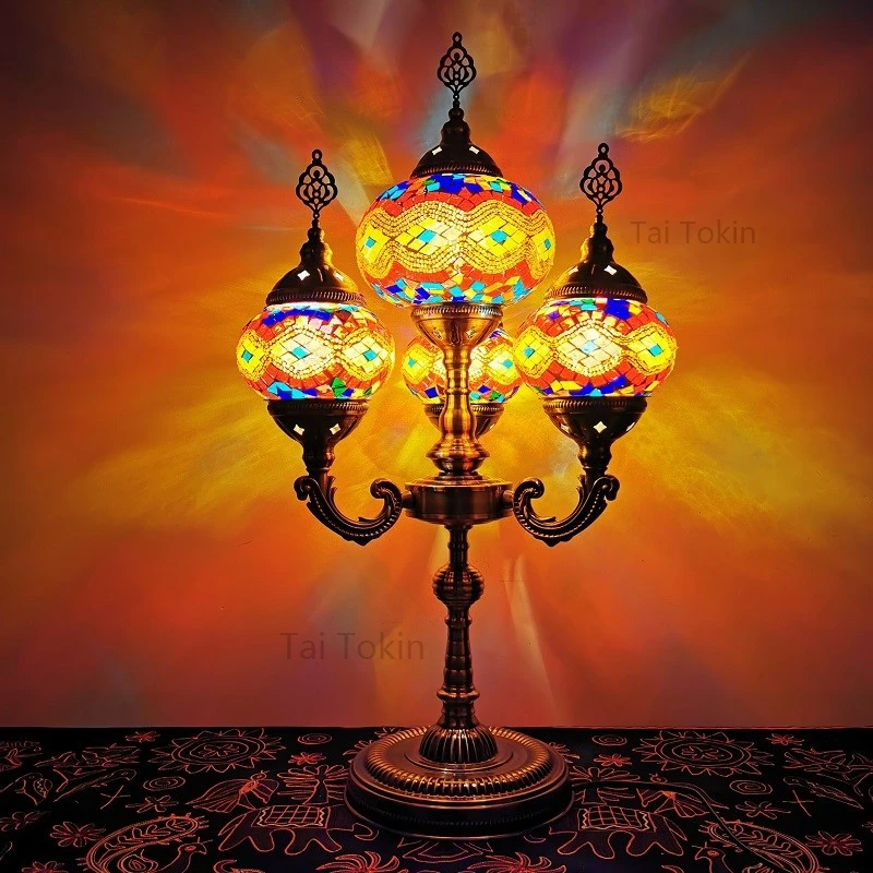 Turkish retro romantic restaurant cafe bar KTV hotel large dining table four handmade glass desk lamp