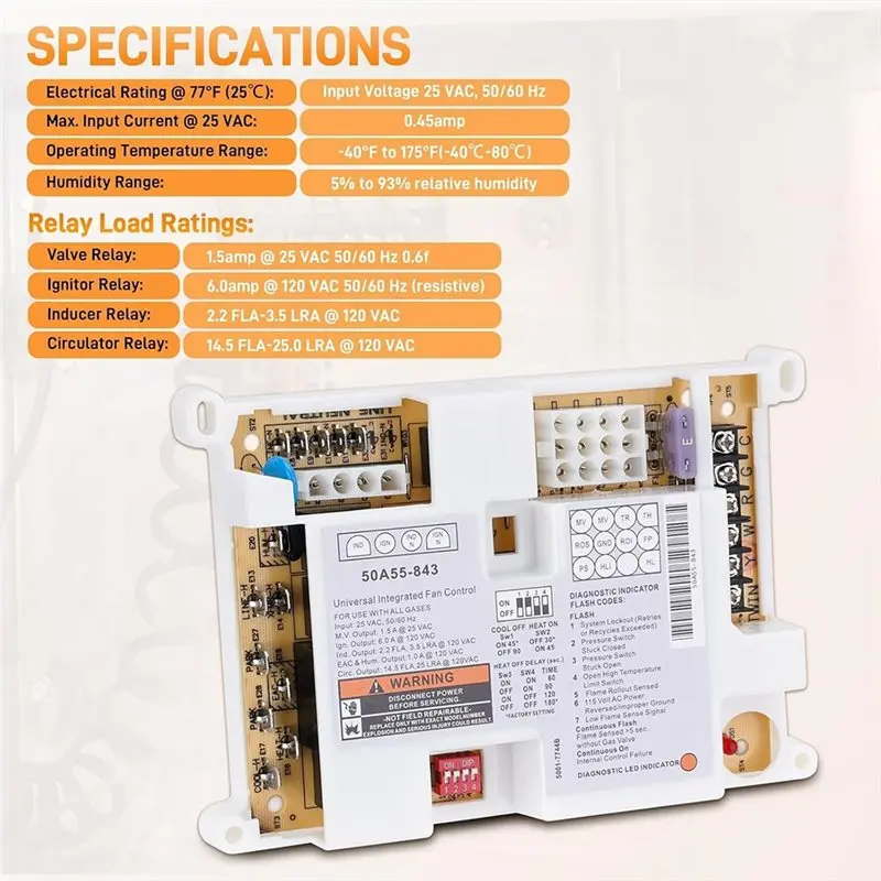 AB33-50A55-843 Integrated Furnace Control Board For White Rodgers Silicon Carbide Ignition Modules,Universal Replacement Part