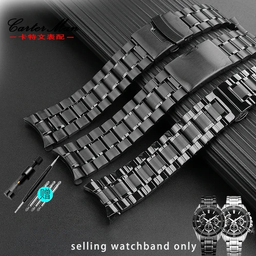 Imagen 1 del producto Correa de reloj de acero de precisión negra para Armani Black Knight, Citizen, Casio, pulsera curva de 20 a 22mm para cadena de hombre