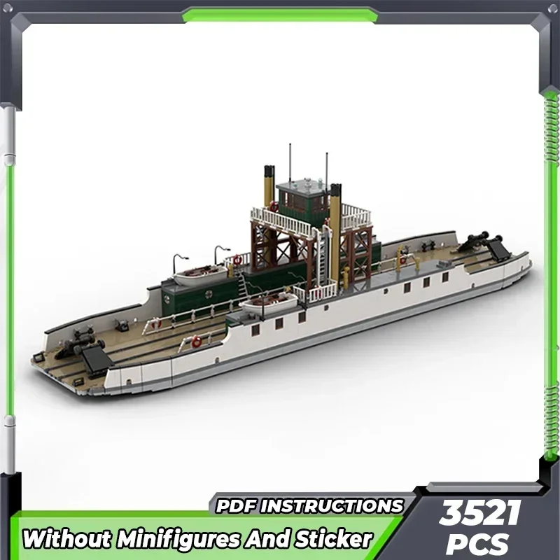 Moc Building Bricks Military Model Railroad Ferry Transport Vessel Technology Modular Blocks Gift Christmas Toy DIY Set Assembly