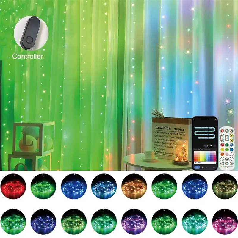 Tuya ไฟม่านแสง RGB WiFi BT RGB สีสันสดใสนำแอพควบคุมฉากหลังงานแต่งงานเทศกาลปาร์ตี้ไฟเทพนิยายตกแต่ง