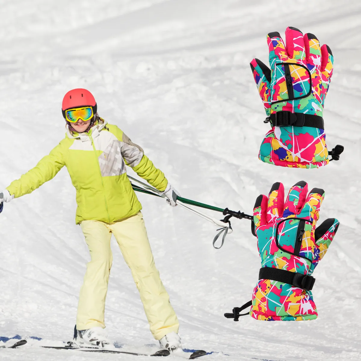 

Adjustable Winter Skiing Gloves for Women Waterproof Warm Hand Gloves with Zipper Pocket Windproof Lengthened Cuff for Outdoor