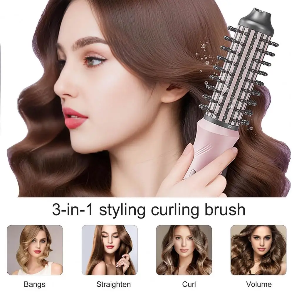Cordless Hair Curling Iron Brush 3-in-1 Hair Curler Straightening Brush 5000mAh Thermal Hair Brush 3 Temperature Curling Wand