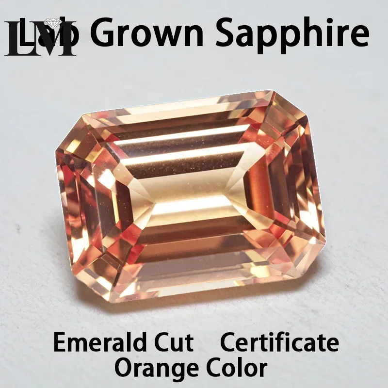 

Lab Sapphire Orange Color Emerald Cut VVS1 Gemstone Charms DIY Advanced Czochralski method Material Selectable AGL Certificate