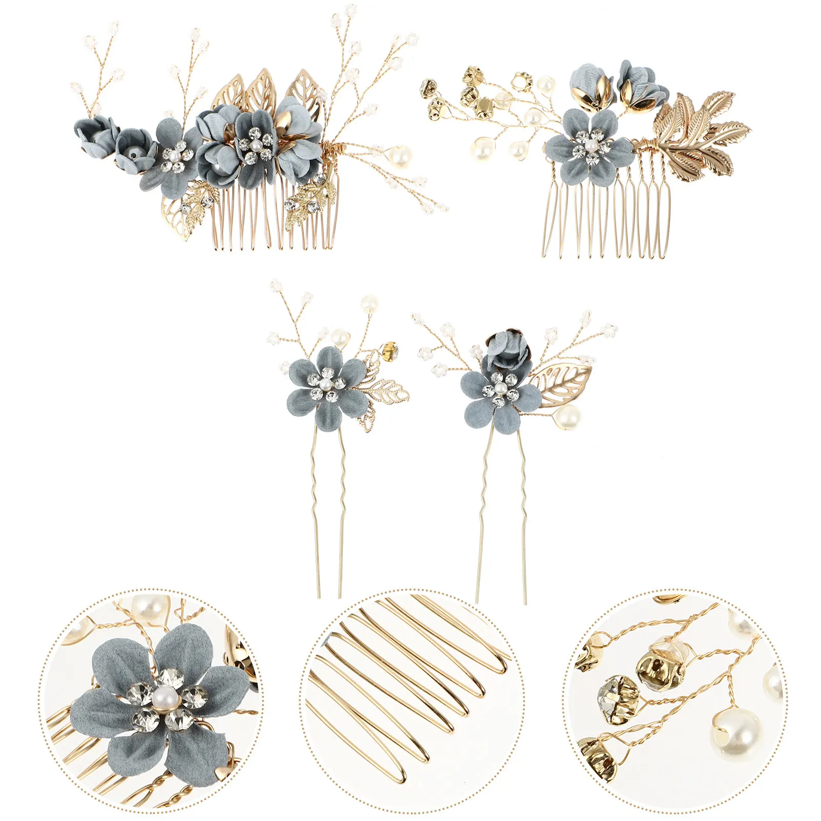 1Set U Shape Flower Hair Comb Rhinestone French Pins Bridal Wedding Hair Clip Stable Secure Accessories for Party Dance Cosplay