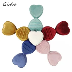 Velvet Double Ring Box Heart Shape Wedding Ceremony Ring Box with Detachable Lid for Jewelry Supplier