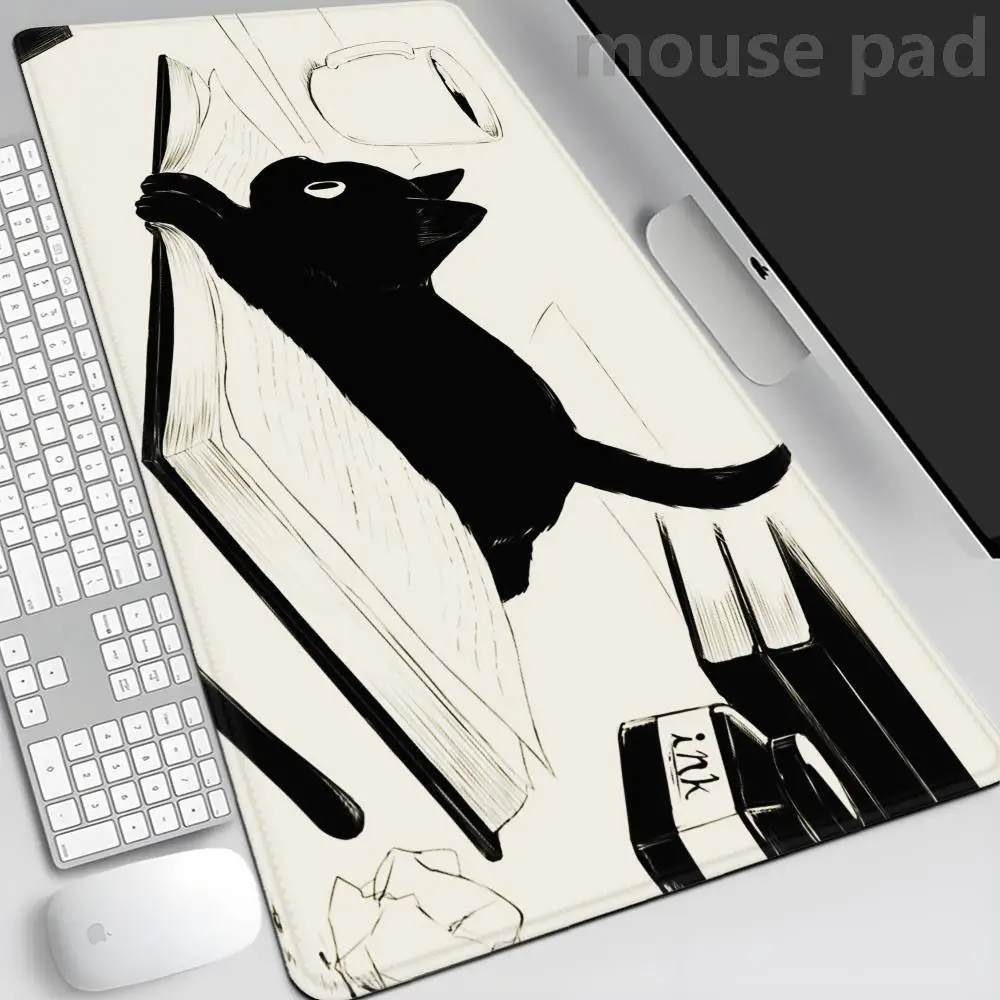 

Funny black cat Mouse Pads Cute Cat Computer XXL Mausepad Company Desk Pad Large Kawaii Cushion Office Accessories Rug 300X600
