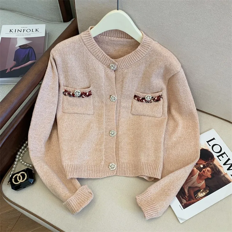 Elegant Sweater Women Knit Cardigan Tops Solid Fashion Vintage Chic Ladies Knitwear Long Sleeve Single-breasted Jumpers 2024