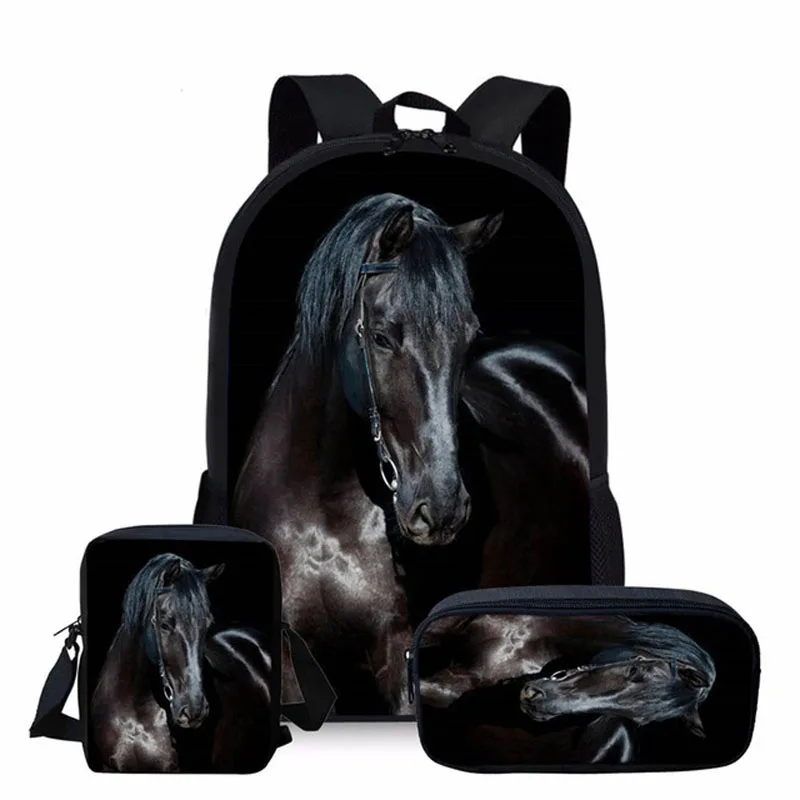 3PCS/Set 3D Horse Print School Bags Set for Teenager Girls Boys Children Kids Backpack Bagpack Child Bookbags Student Book Bag