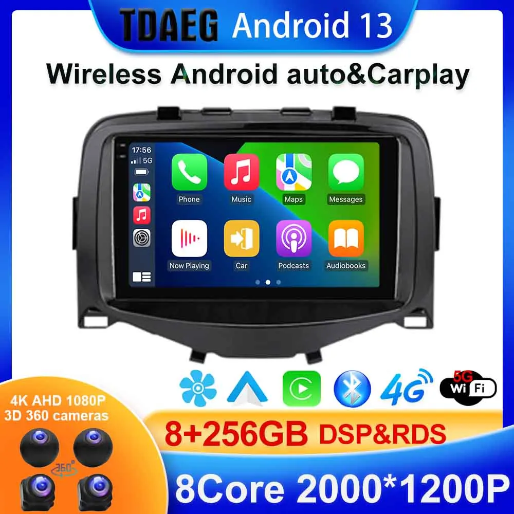 

8+256G DSP Android 13 Car multimedia player for Toyota Aygo Peugeot 108 Citrone c12016 car radio stereo gps navigation BT5.0