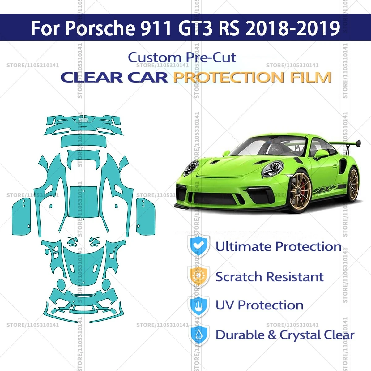 

Защитная пленка PPF для Porsche 911 GT3 RS 2018-2019, предварительно вырезанная, прозрачная, профессиональная автомобильная пленка для полной оклейки кузова