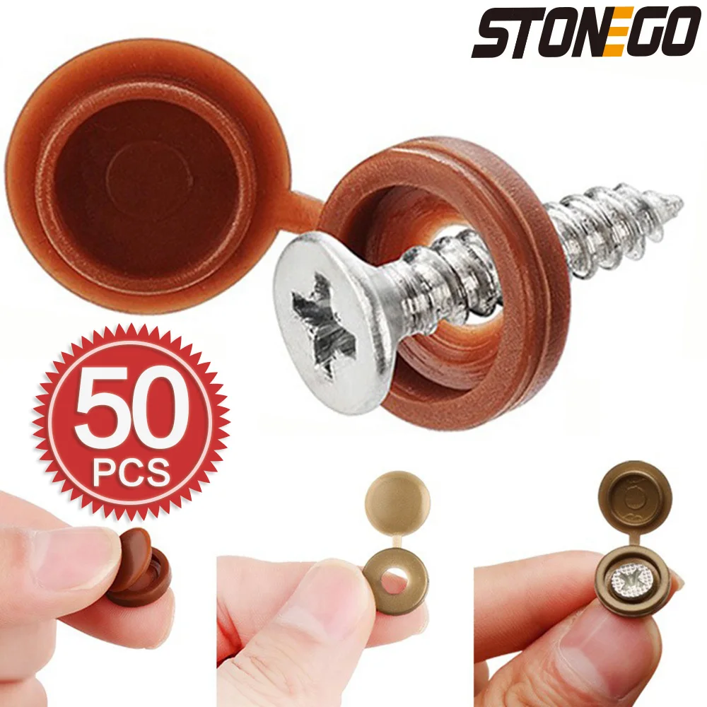 STONEGO 50PCS/Bag Practical Hinged Plastic Screw Fold Snap Protective Cap Button Nuts Cover Bolts Protect Furniture Decor