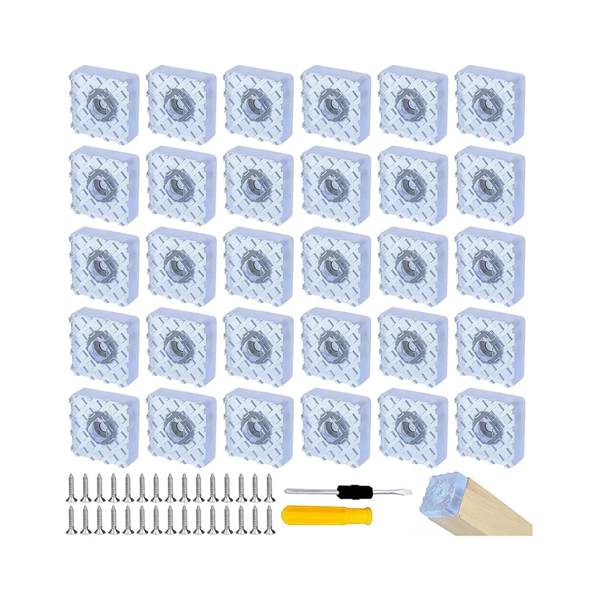 

30 Pack Screw-on Rubber Feet Square Rubber Buffer 30 x 30 mm Protection Pads for Furniture Protection with Screwdriver