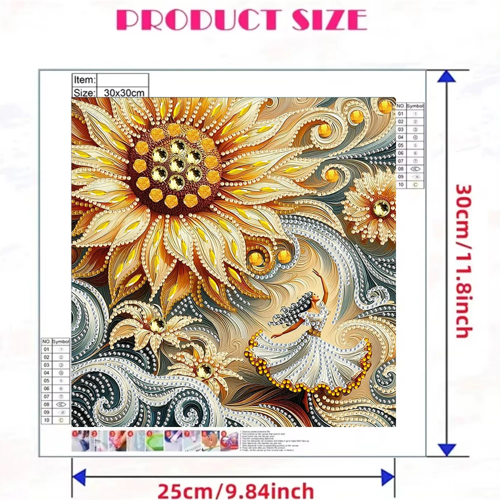 30x30cm 5D Special Shape Diamond Art Kits for Beginners,flowers Diamond Art Painting Kits DIY Gift Home Wall Decoration