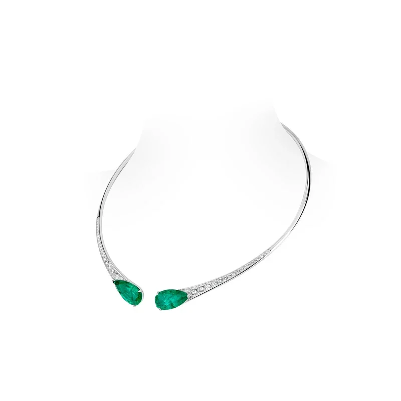 Bellux 925 Silver K Gold Plated Necklace Water Drop Green Synthetic Zircon Pear Shaped Emerald Open Torques Luxury Party Jewelry