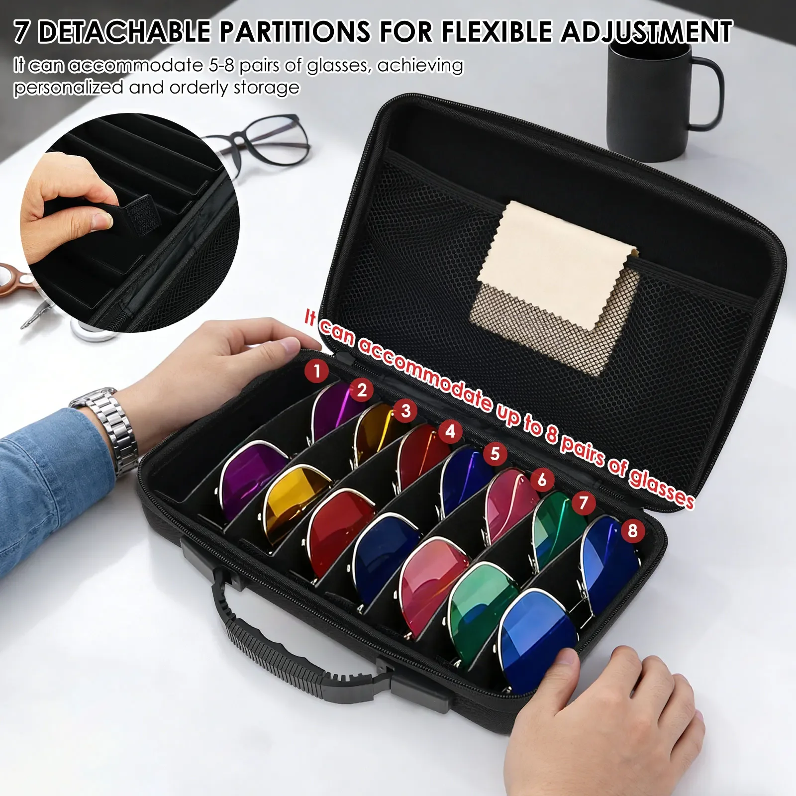 Eyeglasses Storage Box Hard Shell​ Sunglasses Case Adjustable Slots Portable Travel Glasses Bag Large Capacity Waterproof
