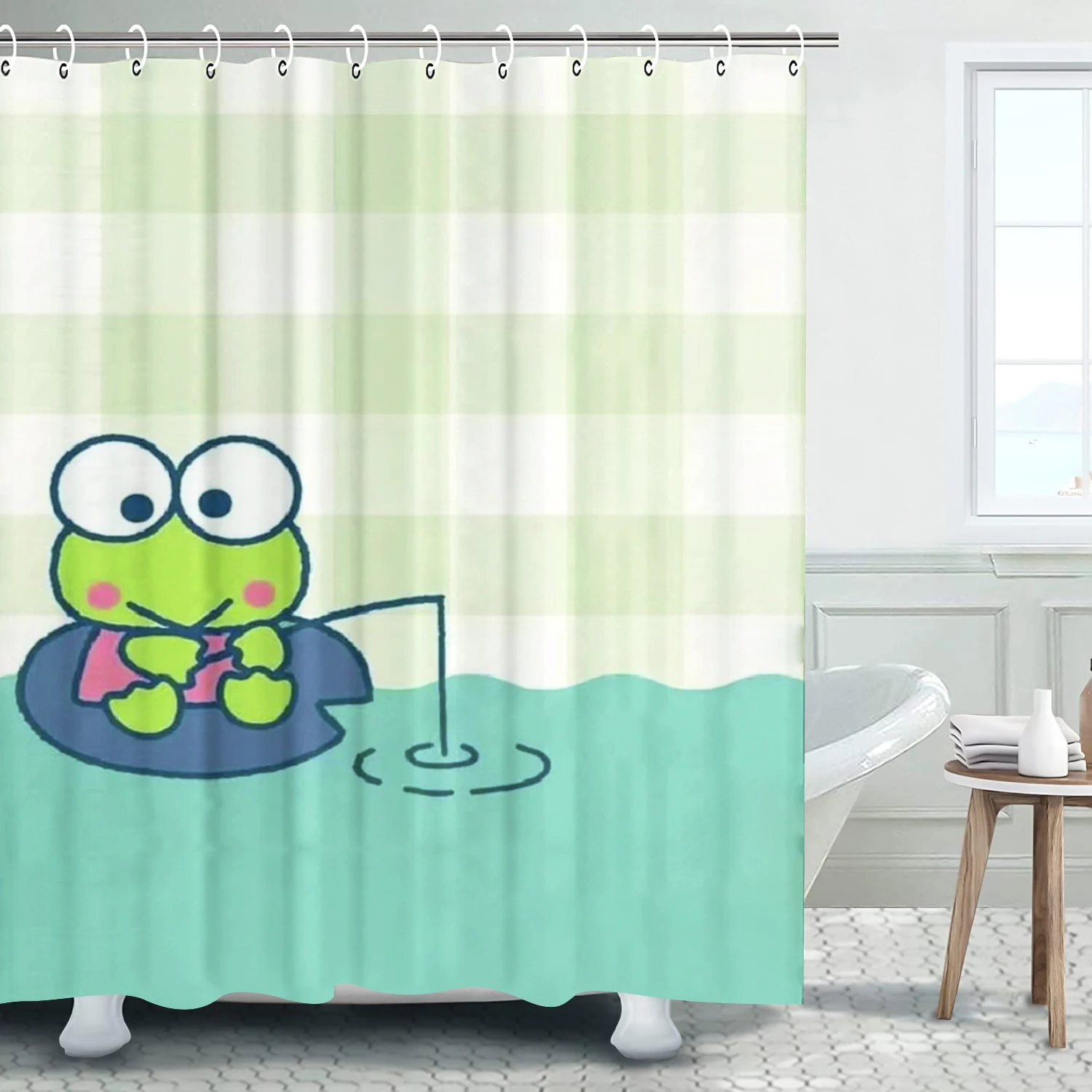 

Cartoon Kerokerokeroppi Shower Curtains Full Set for Boys Girls Luxury Screen Bath Curtain Toilet Accessories Anime Funny Cute