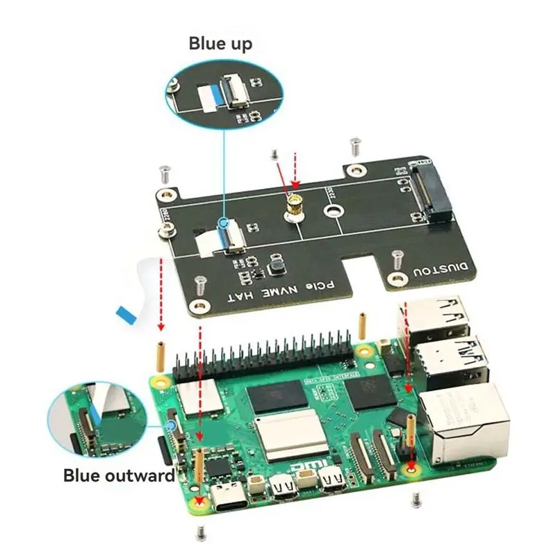 Pcie To M.2 M Key Adapter Nvme Expansion Board For Raspberry Pi 5 2230 2242 2280 M.2 M Key Nvme SSD Support PCIE Gen2-Y18A
