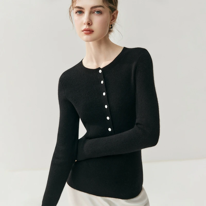 

Cashmere Half Buttons Long Sleeve Pullover Sweater Women's 100% Cashmere Sweater Autumn Winter Basic O-neck Slim Bottom Jumper
