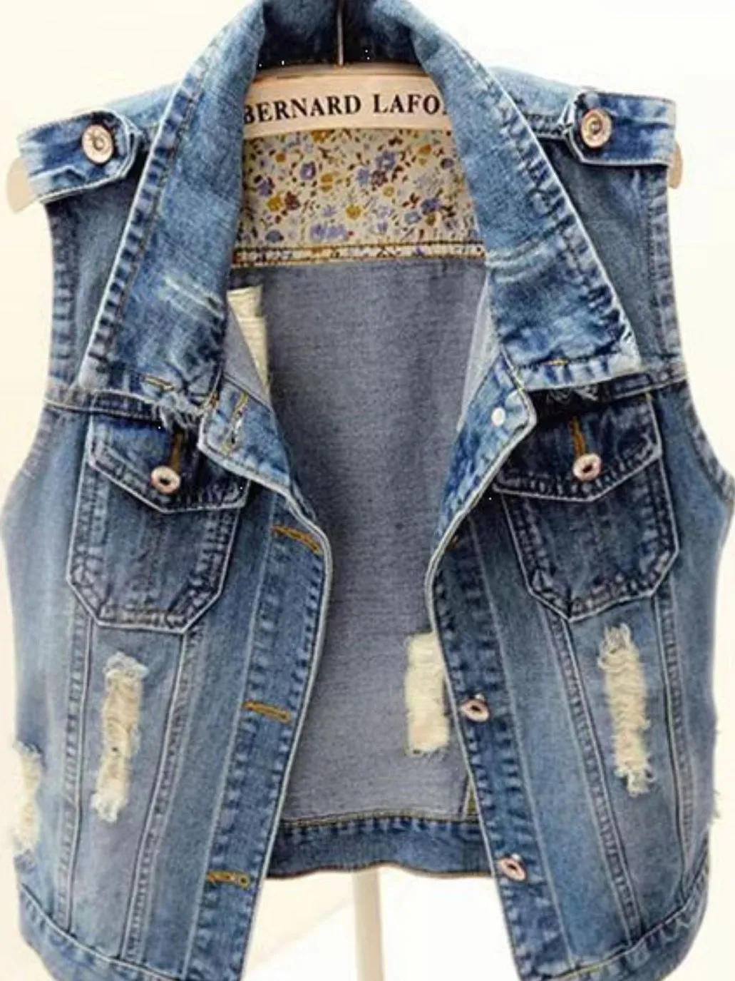 

Женский джинсовый ковбойский жилет с пирсингом, большой размер, рваный джинт с отверстиями, винтажный женский модный жилет из органического хлопка