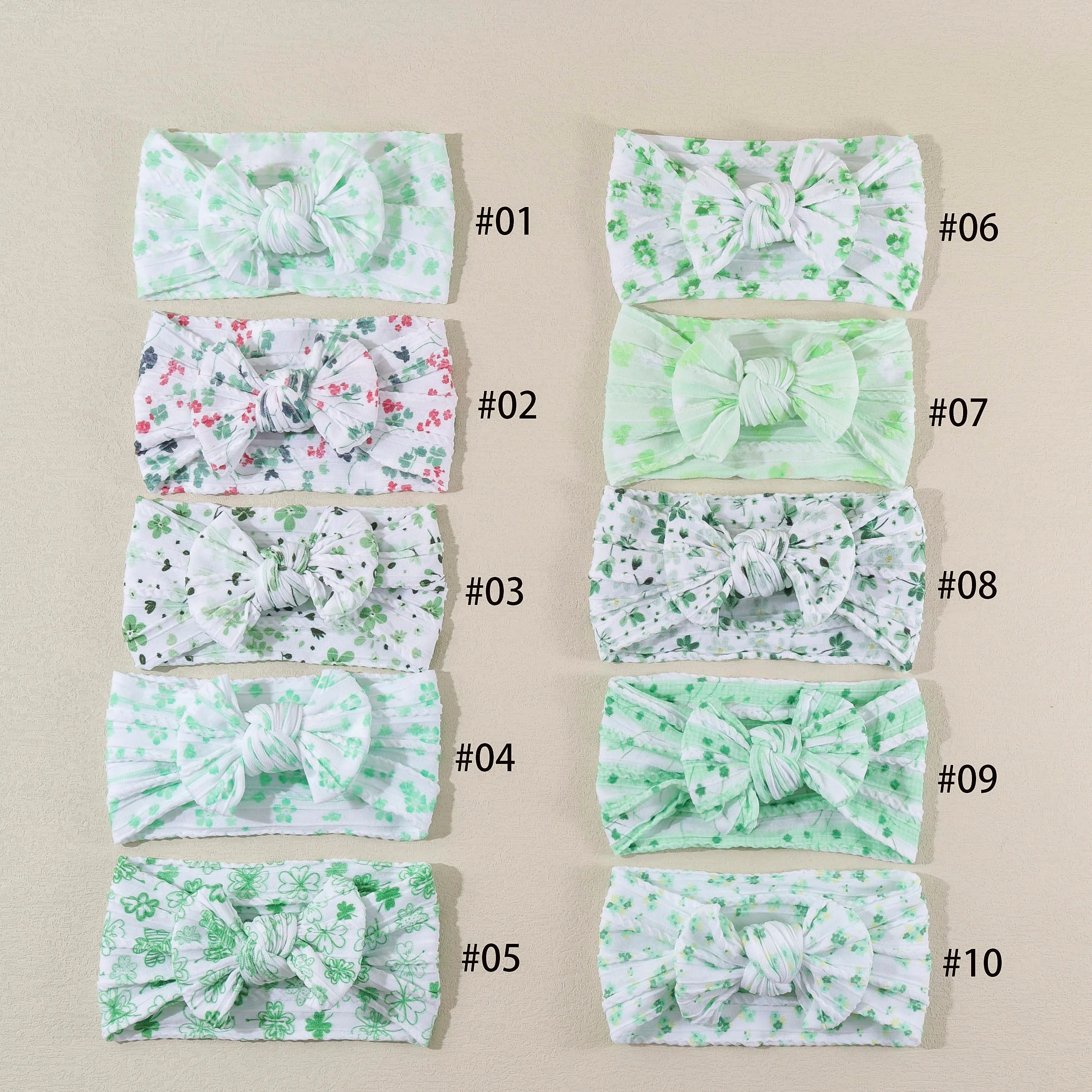 20pcs-floral-print-nylon-headbands-cable-knit-turban-for-kids-st-patrick's-day-headwear-baby-tartan-girl's-bulk-pack