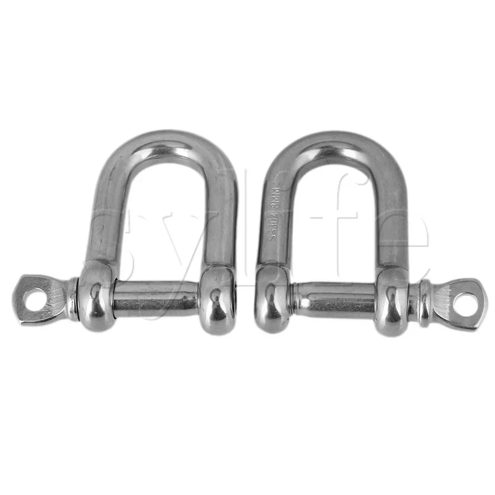 2PCS Heavy Duty D-Shackles M8 Thread Silver Wire Rope Clamp Fastener