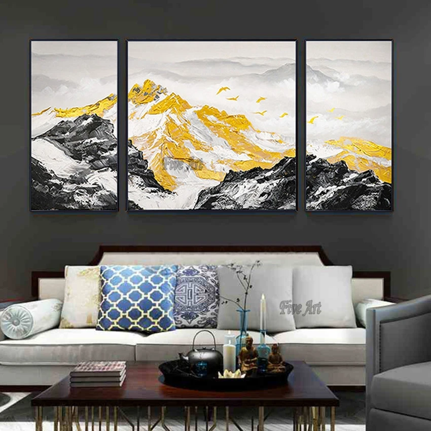 

Unframed China Import Item Decoration For Home 3 Panel Wall Art Gold Foil Beautiful Landscape Painting Modern Art Picture