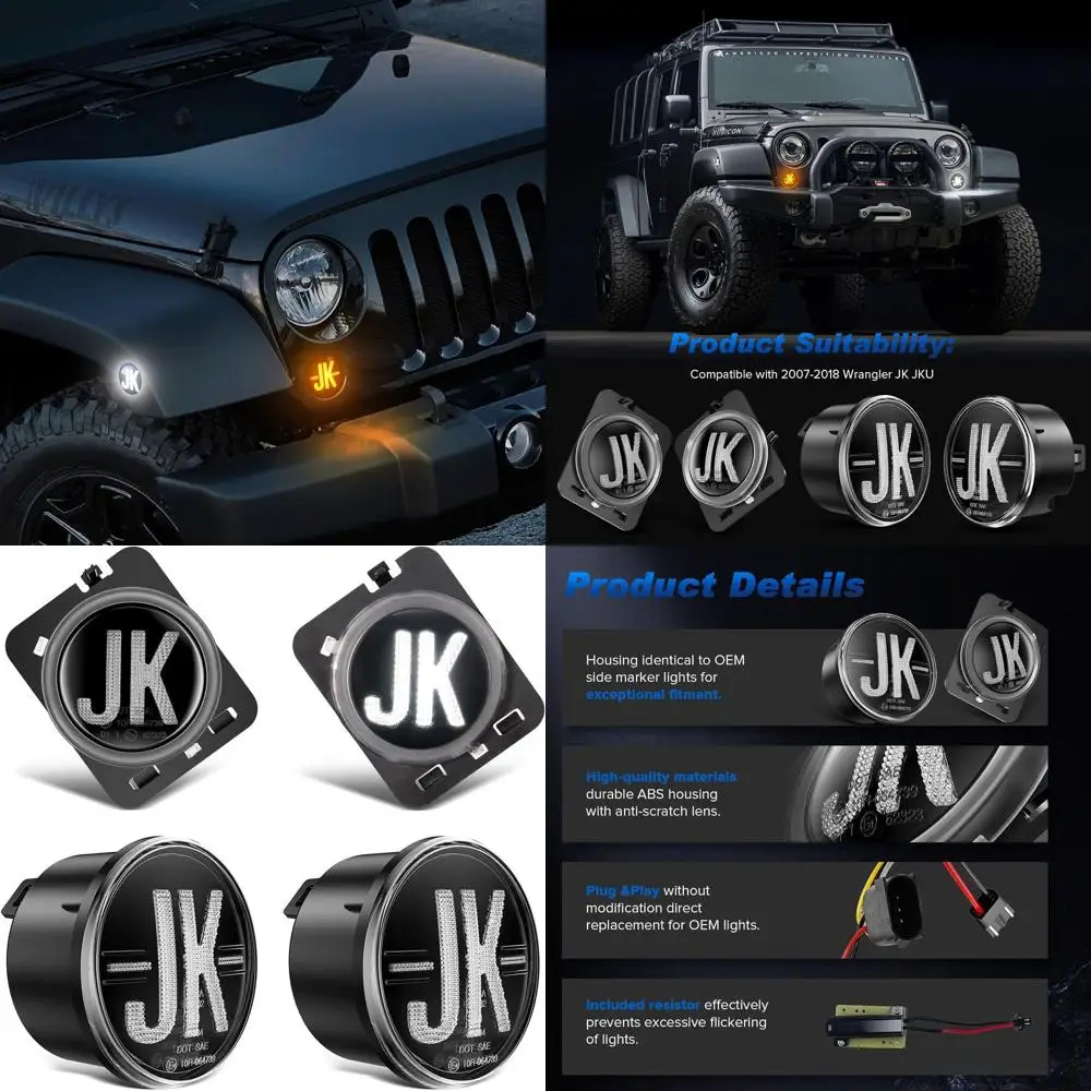 

2007-2018 Jeep Wrangler JK/JKU LED Turn Signal & Side Marker Combo Kit - Amber Signals, White Parking Lights