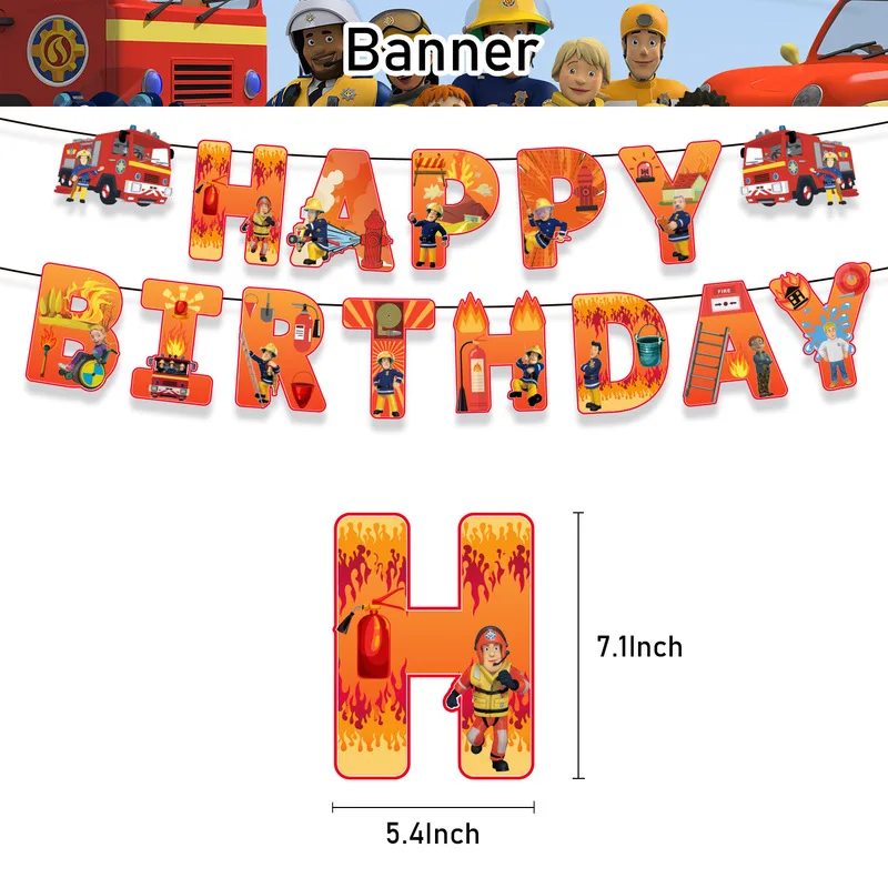 Cartoon Fireman Sam Theme Birthday Party Decoration Flag Raising Cake Card Inserting Balloon Party Supplies Kid Surprise