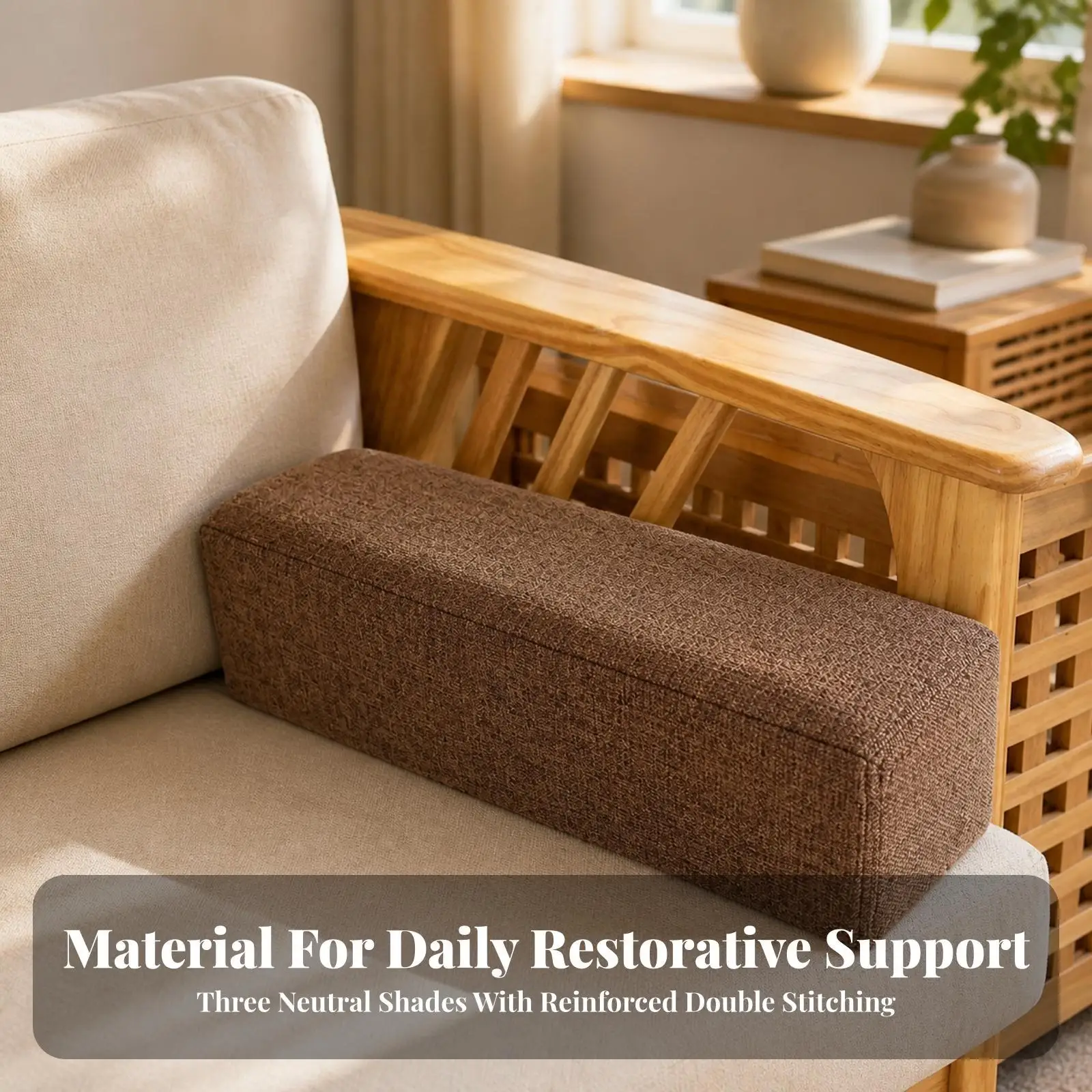 Durable Stitched Sofa Armrest Pillow Sponge Filled Linen Cover for Couch Gap Filler Support