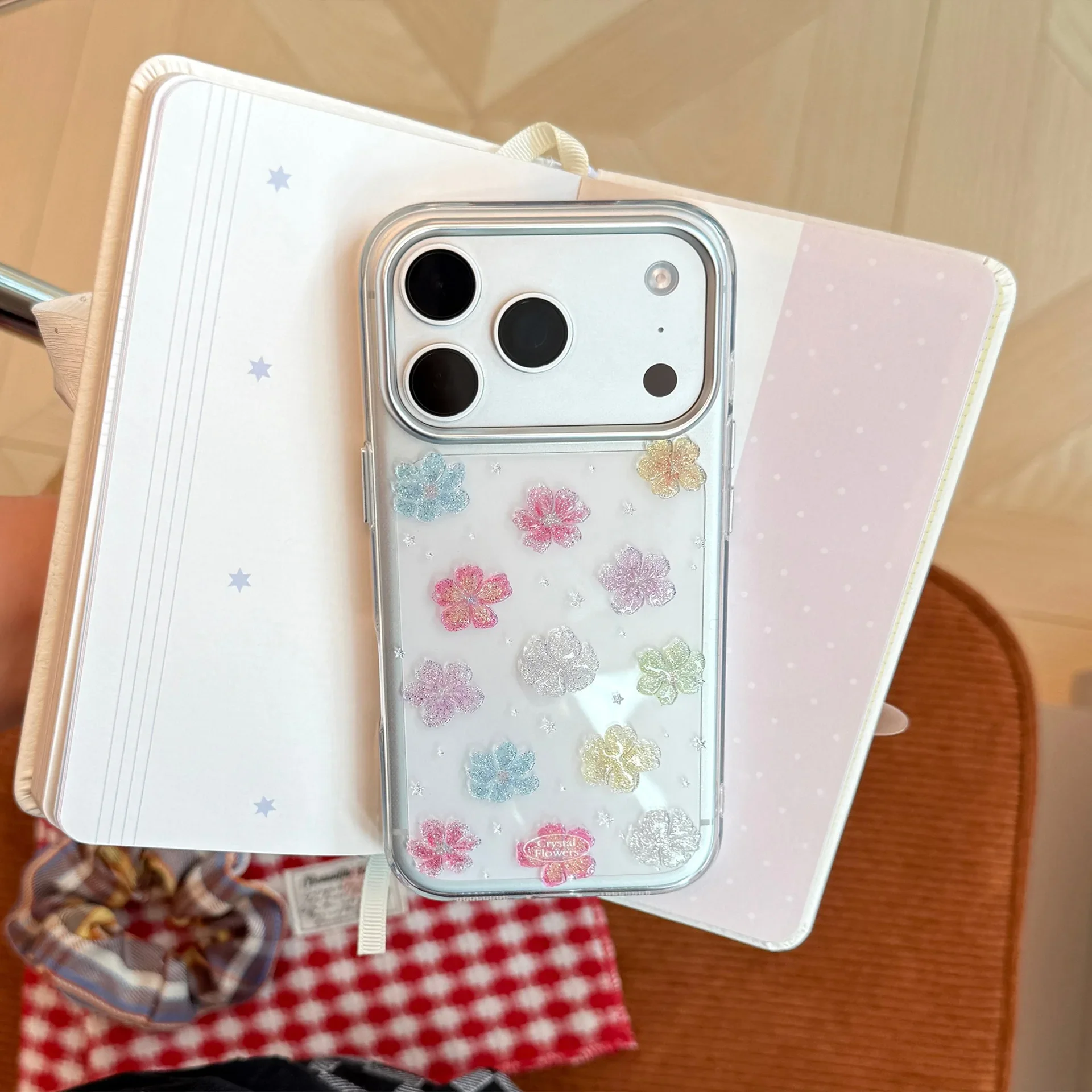 Luxury Full Screen Glitter Colorful Flowers Pattern Phone Case For iPhone 17 16 15 14 13 18 Pro Max Clear Shockproof Soft Cover