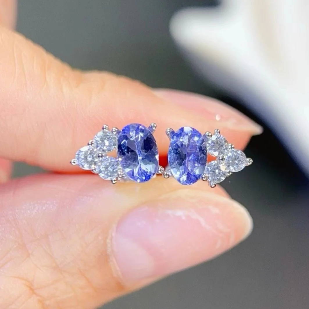 

Натуральные серебряные серьги с танзанитом 925 пробы, 4x6 мм, тонкая работа, ювелирные изделия с танзанитом, с сертификатом, модный женский подарок