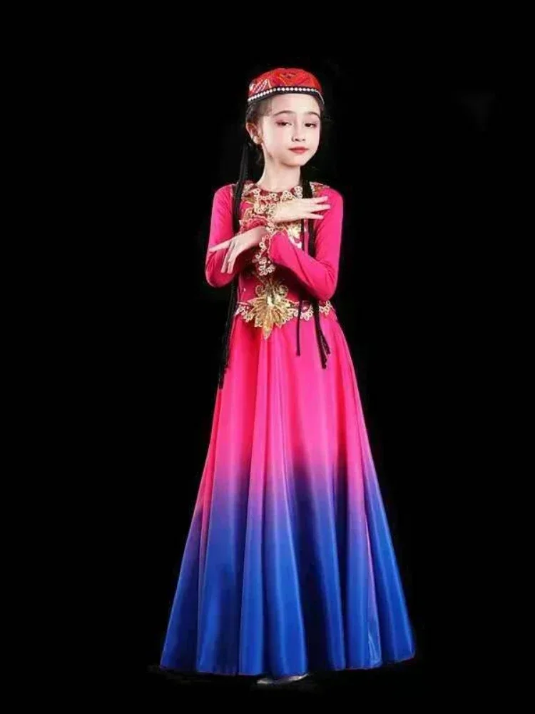 Синьцзян-уйгурское танцевальное платье, костюм для выступлений, костюм для девочек, этнические меньшинства, народный танец, фестиваль хмонг, танцовщица, наряд, платье для тибетского танца