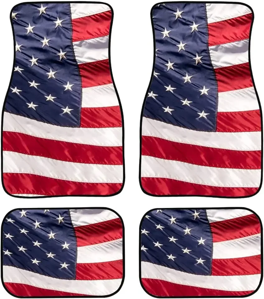 Aged American Flag Universal Patriotic Car Floor Mats, Set of 4, Fit for Suvs,Vans,Sedans,Trucks