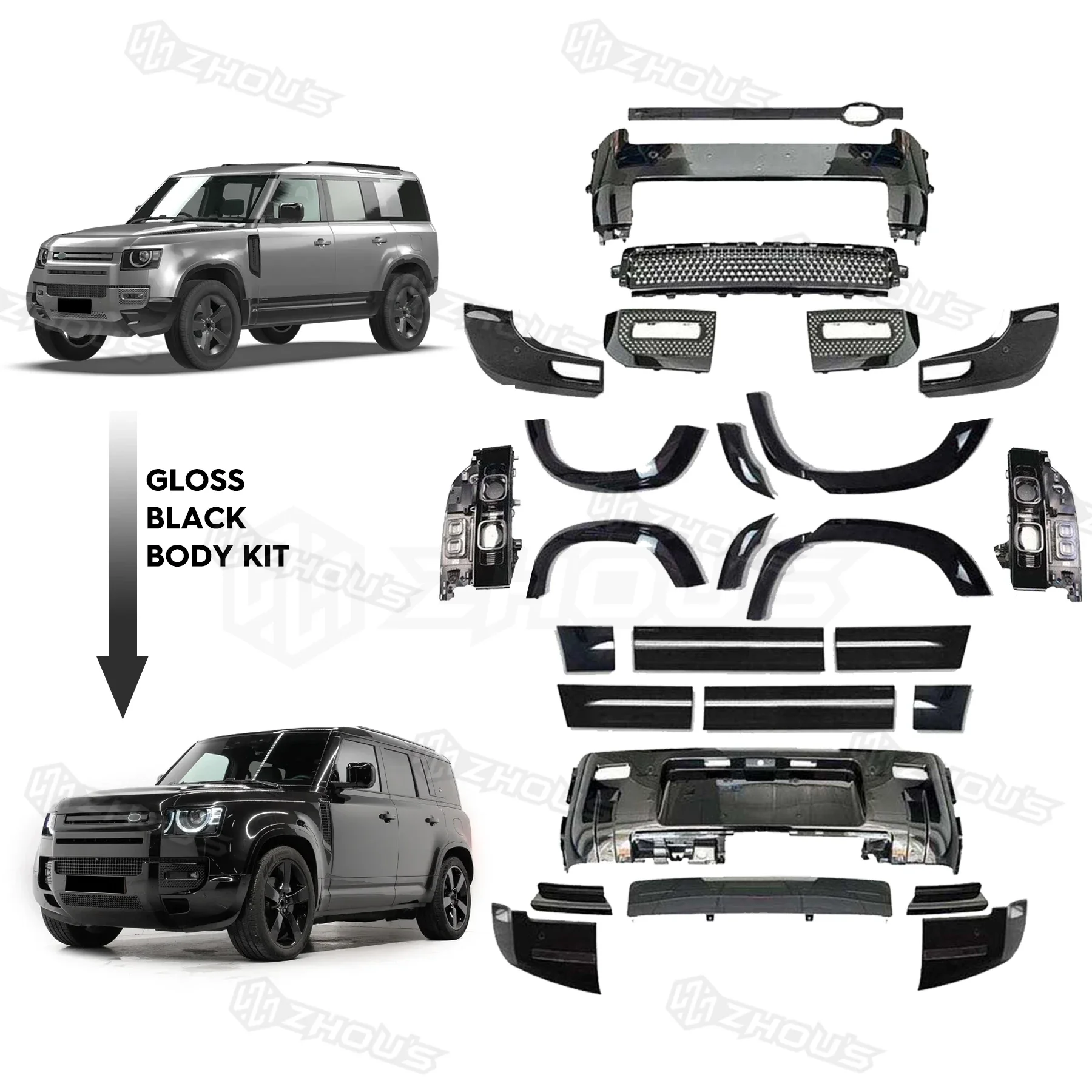 

Front Rear Car Bumper Protector Accesorio Para Autos Bumper Wide Body Kit For Land Rover Defender 110 Parts